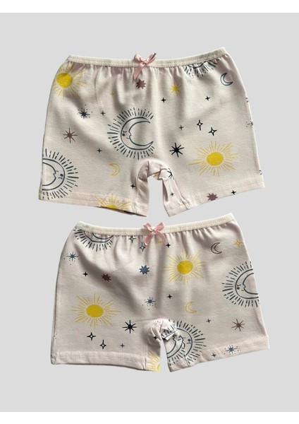 Kız Çocuk Pamuklu Ay Güneş Desenli 2 Li Boxer modelleri