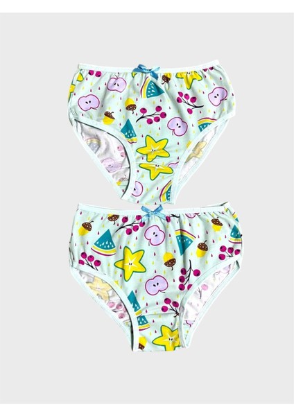 Kız Çocuk %100 Pamuklu Yeşil Yıldız Meyve Desenli 2li Slip Külot fiyatları