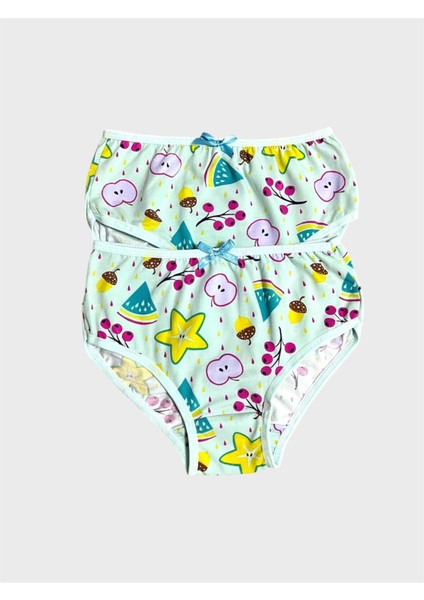 Kız Çocuk %100 Pamuklu Yeşil Yıldız Meyve Desenli 2li Slip Külot modelleri