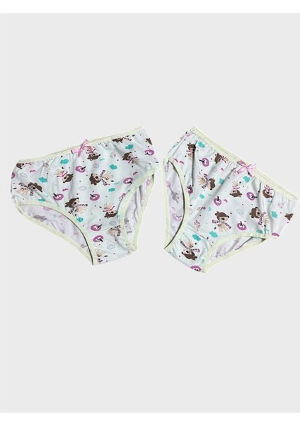 Kız Çocuk %100 Pamuklu Yeşil Çiçek Bulut Desenli 2li Slip Külot