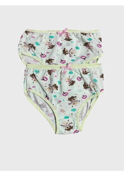 Kız Çocuk %100 Pamuklu Yeşil Çiçek Bulut Desenli 2li Slip Külot modelleri