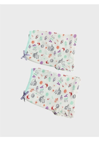 Kız Çocuk %100 Pamuklu Beyaz Balık Kedi Desenli 2 Li Boxer