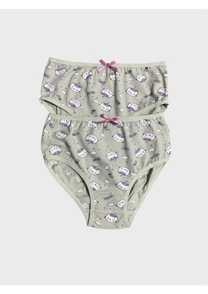 Kız Çocuk %100 Pamuklu Yeşil Kedi Desenli 2 Li Slip Külot modelleri