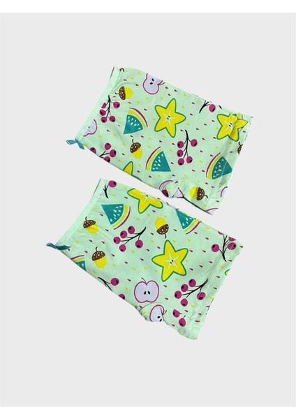 Kız Çocuk %100 Pamuklu Yeşil Yıldız Meyve Desenli 2 Li Boxer