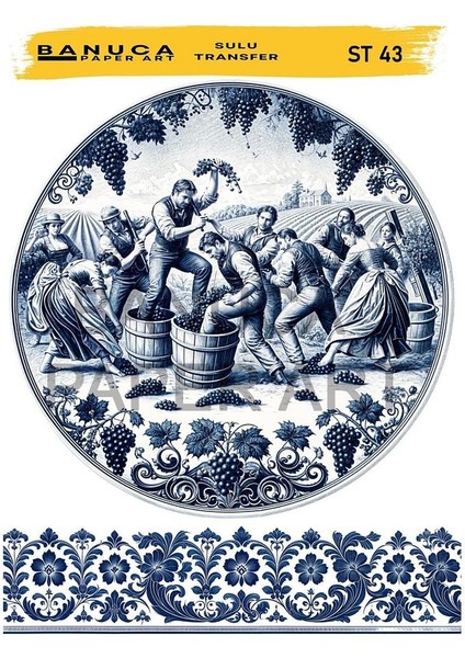 ST43 Üzüm Desenli 25*35 cm Açık Zemin Sulu Transfer
