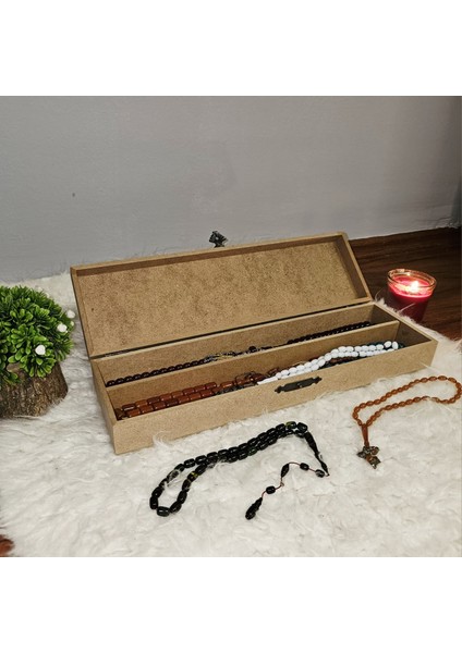 Ahşap Dikdörtgen 2 Bölmeli Tespih Şiş Kutusu Hobi Ham Boyanabilir Mdf Saklama Kutusu