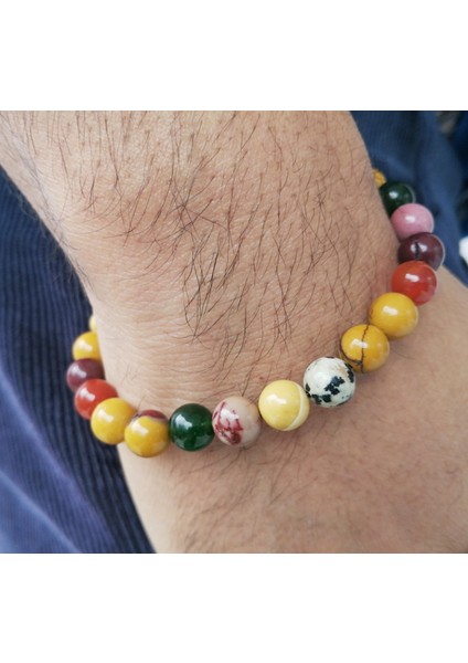 Dalmaçyalı Jasper ve Kırmızı Akik ve Yeşil Yeşim Doğal Taş Erkek Bileklik MDB339
