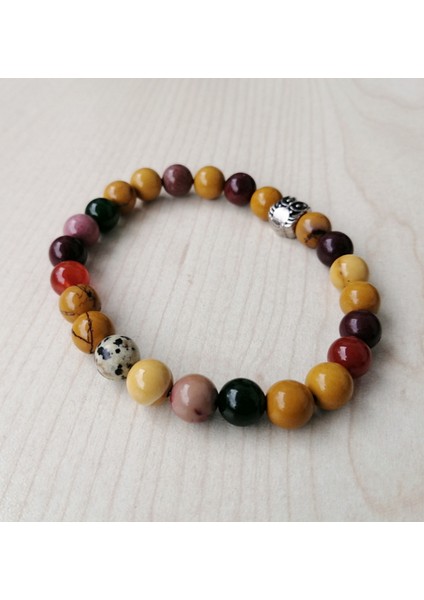 Dalmaçyalı Jasper ve Kırmızı Akik ve Yeşil Yeşim Doğal Taş Erkek Bileklik MDB339 fırsatları