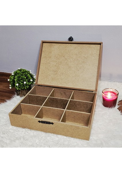 Ahşap Dikdörtgen 9 Bölmeli Takı Saat Aksesuar Kutusu Hobi Ham Boyanabilir Mdf Saklama Kutusu