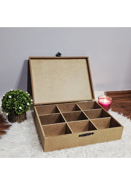 Ahşap Dikdörtgen 9 Bölmeli Takı Saat Aksesuar Kutusu Hobi Ham Boyanabilir Mdf Saklama Kutusu modelleri