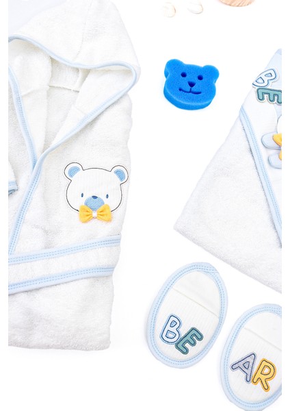 Erkek Bebek Ayıcık Lüks Bornoz Takımı Havlu Seti % 100 Pamuk Kumaş 0- 2 Yaş STL7085 modelleri