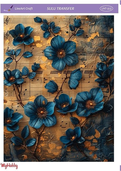 LNT-313 Mavi Çiçekler 25 * 35 cm Sulu Transfer