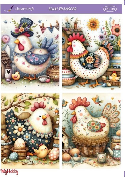 LNT-304 Renkli Tavuklar 25 * 35 cm Sulu Transfer