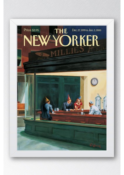 The New Yorker Çerçeveli Tablo December 27 1999 - Edward Sorel Nighthawks Gece Kuşları Tablosu