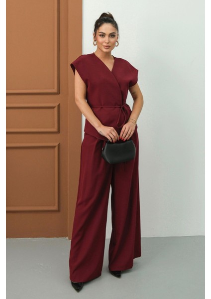 Kadın Ikili Alt Üst Takım Bağcıklı Bol Kesim Dökümlü Yazlık Kısa Kollu Kimono Ceket Palazzo Pantolon fiyatları