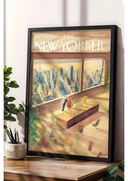 The New Yorker Çerçeveli Tablo February 2 1998 - New York Şehri Bar Manzarası Tablosu