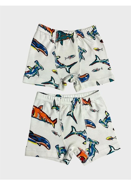 Erkek Çocuk %100 Pamuklu Beyaz Balina Desenli 2 Li Boxer fiyatları