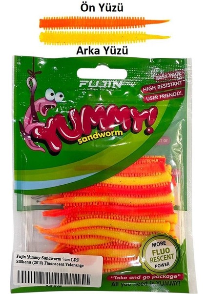 Yummy Sandworm 7cm Lrf Silikonu (20'li) Fluorecent Yelorange Yem