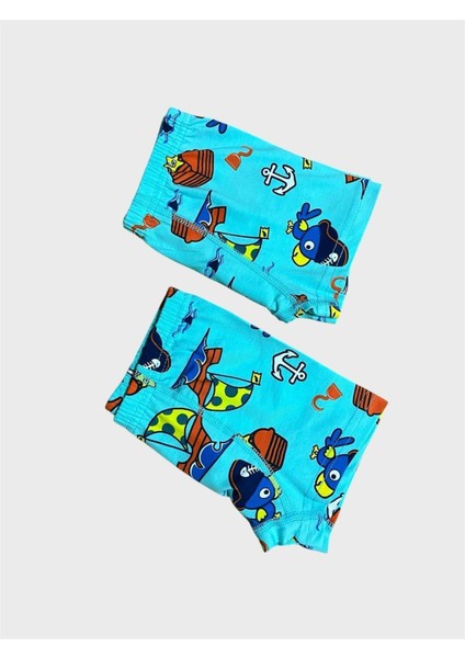 Erkek Çocuk %100 Pamuklu Mavi Yelken Desenli 2 Li Boxer