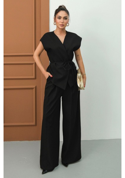 Kadın Ikili Alt Üst Takım Bağcıklı Bol Kesim Dökümlü Yazlık Kısa Kollu Kimono Ceket Palazzo Pantolon fiyatları