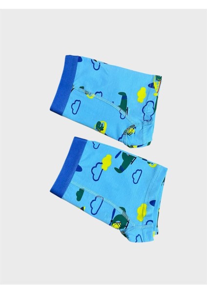 Erkek Çocuk %100 Pamuklu Mavi Helikopter Bulut Desenli 2 Li Boxer