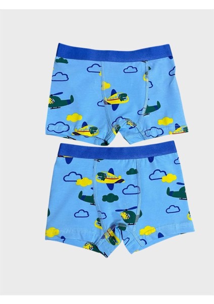 Erkek Çocuk %100 Pamuklu Mavi Helikopter Bulut Desenli 2 Li Boxer fiyatları
