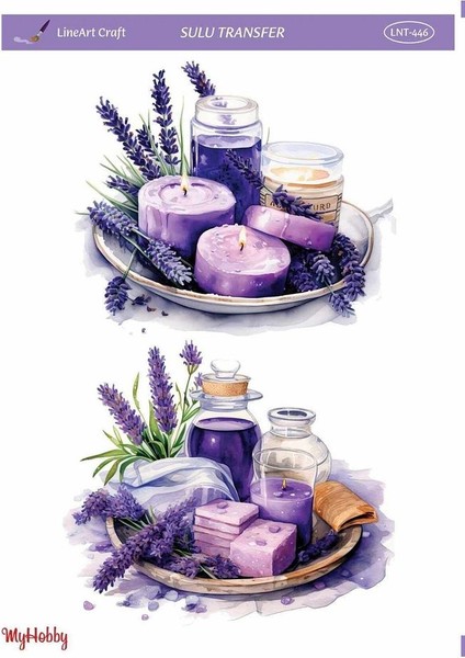 LNT446 Lavanta, Mum Desenli Açık Zemin Sulu Transfer 25*35 cm