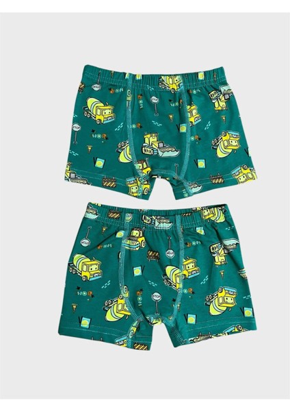 Erkek Çocuk %100 Pamuklu Yeşil Iş Makinesi Desenli 2 Li Boxer fiyatları