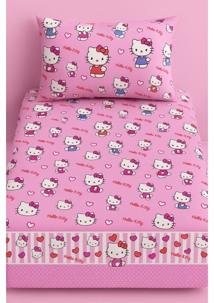 Hello Kitty Pamuklu Kumaş Lastikli Çarşaf Takımı