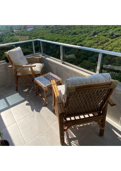 2 Kişilik Bambu Balkon Bahçe Teras Mutfak Seti