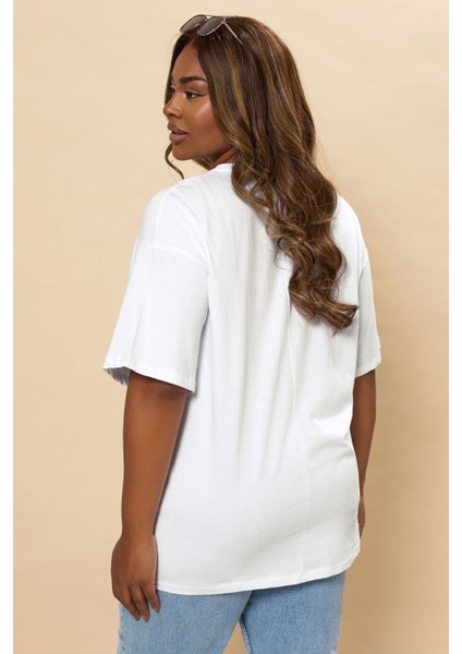 Büyük Beden Kısa Kollu Bisiklet Yaka Çiçek Desenli T-Shirt 304177 fırsatları