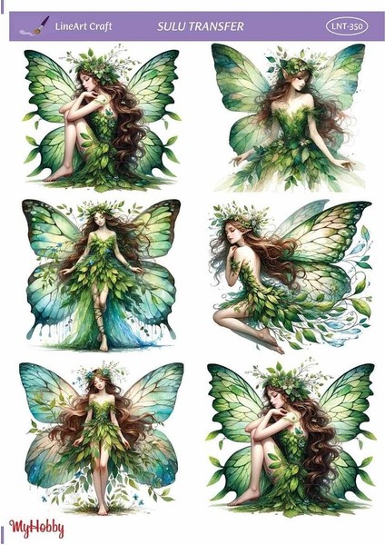 LNT350 Yeşil, Peri Kızı Desenli Açık Zemin Sulu Transfer 25*35 cm