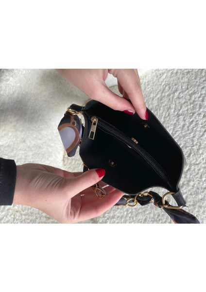 Fularlı Zincirli Mini Omuz Çantası