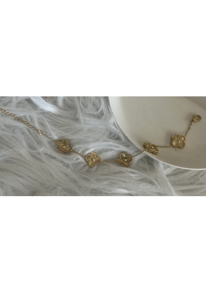 Badelis Çelik Gold Beşli Yonca Bileklik modelleri