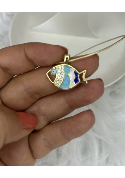 Badelis Çelik Gold Balık Figürlü Renkli Taşlı Kolye fiyatları