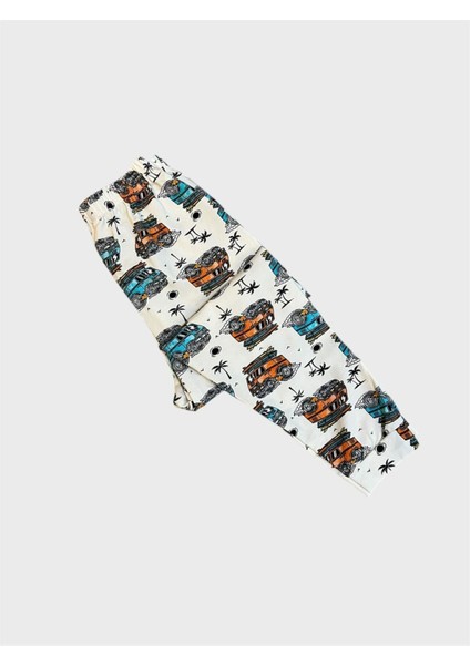 Erkek Çocuk %100 Pamuklu Beyaz Araba Desenli Kısa Kollu Altı Uzun Yazlık Pijama Takımı modelleri