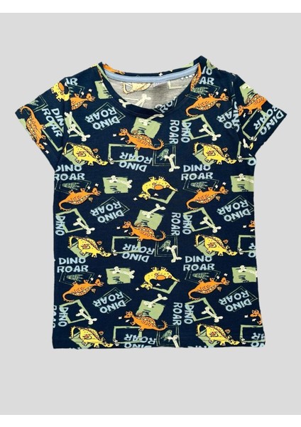 Erkek Çocuk %100 Pamuklu Dinozor Desenli Lacivert Kısa Kollu Şortlu Pijama Takımı fırsatları