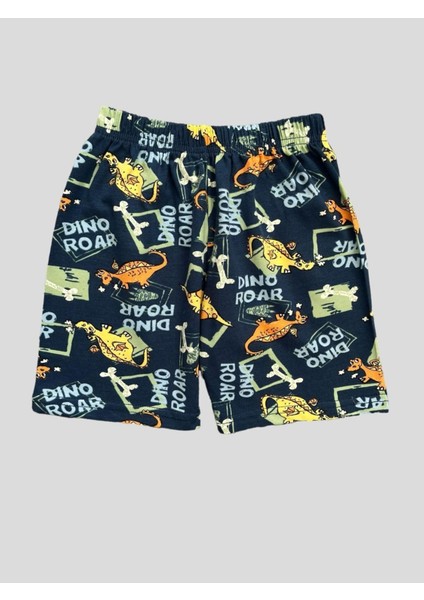 Erkek Çocuk %100 Pamuklu Dinozor Desenli Lacivert Kısa Kollu Şortlu Pijama Takımı indirimleri