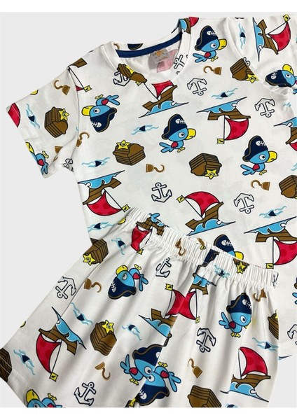 Erkek Çocuk %100 Pamuklu Beyaz Yelken Balık Desenli Kısa Kollu Şortlu Yazlık Pijama Takımı fiyatları