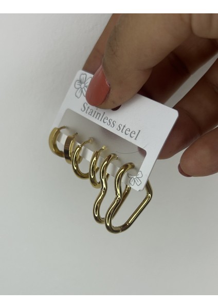 Badelis Çelik Üç Ayrı Model Gold Çoklu Küpe indirimleri