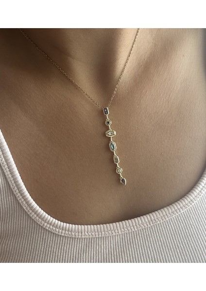 Badelis Çelik Küçük Boy Renkli Taş Detaylı Y Kolye