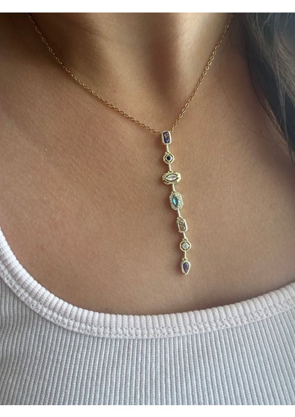 Badelis Çelik Küçük Boy Renkli Taş Detaylı Y Kolye fiyatları