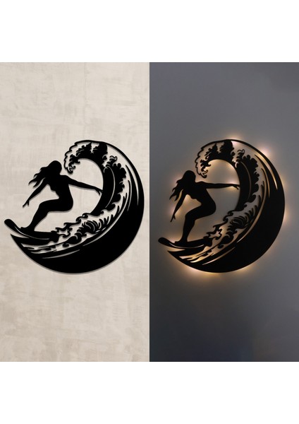 LED Işıklı Sörf Yapan Kız Dekoratif Tablo Balkon Duvar Dekorlu Gece Lambası fiyatları