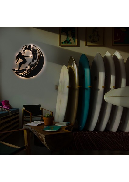 LED Işıklı Sörf Yapan Kız Dekoratif Tablo Balkon Duvar Dekorlu Gece Lambası fırsatları