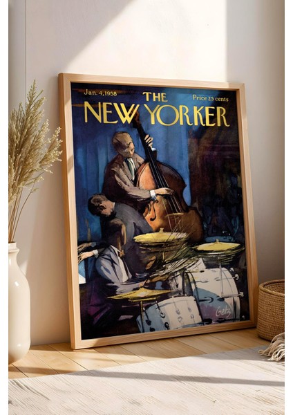 The New Yorker Çerçeveli Tablo January 4 1958 - Jazz Trio Caz Üçlüsü Tablosu