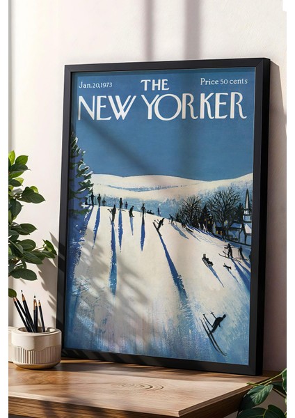 The New Yorker Çerçeveli Tablo January 20 1973 - Skiing Kayak Tablosu