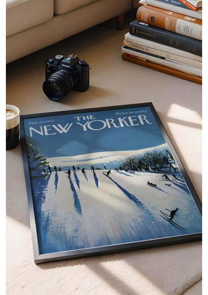 The New Yorker Çerçeveli Tablo January 20 1973 - Skiing Kayak Tablosu fiyatları