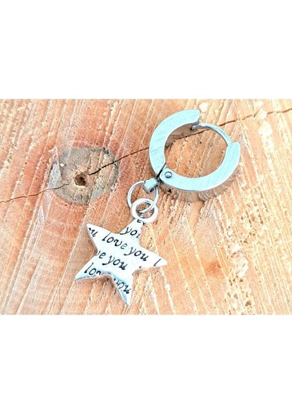 Çelik Gümüş Renk Kabarma Yıldızlı Unisex Küpe