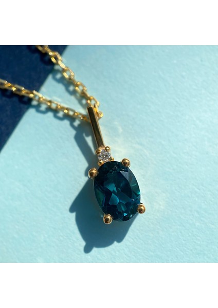 925 Ayar Gümüş Gerçek Pırlantalı Oval Safir Kolye, Kadınlar Için Doğum Günü Hediyesi, Kız Arkadaş Için Özel Gün Hediyesi