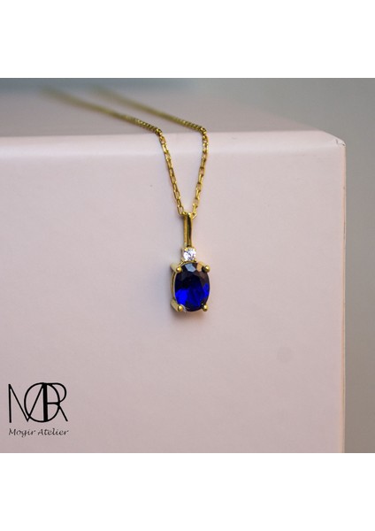 925 Ayar Gümüş Gerçek Pırlantalı Oval Safir Kolye, Kadınlar Için Doğum Günü Hediyesi, Kız Arkadaş Için Özel Gün Hediyesi